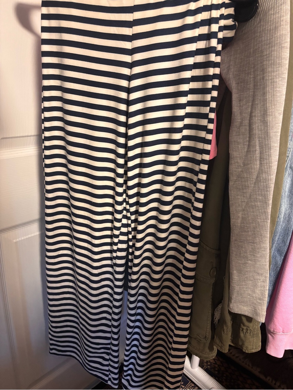 Striped navy and white flare yoga pant
